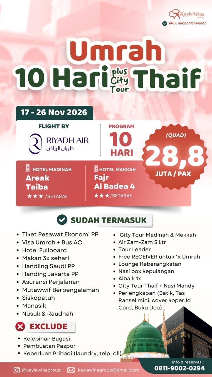 Umrah 10D + City Tour Thaif